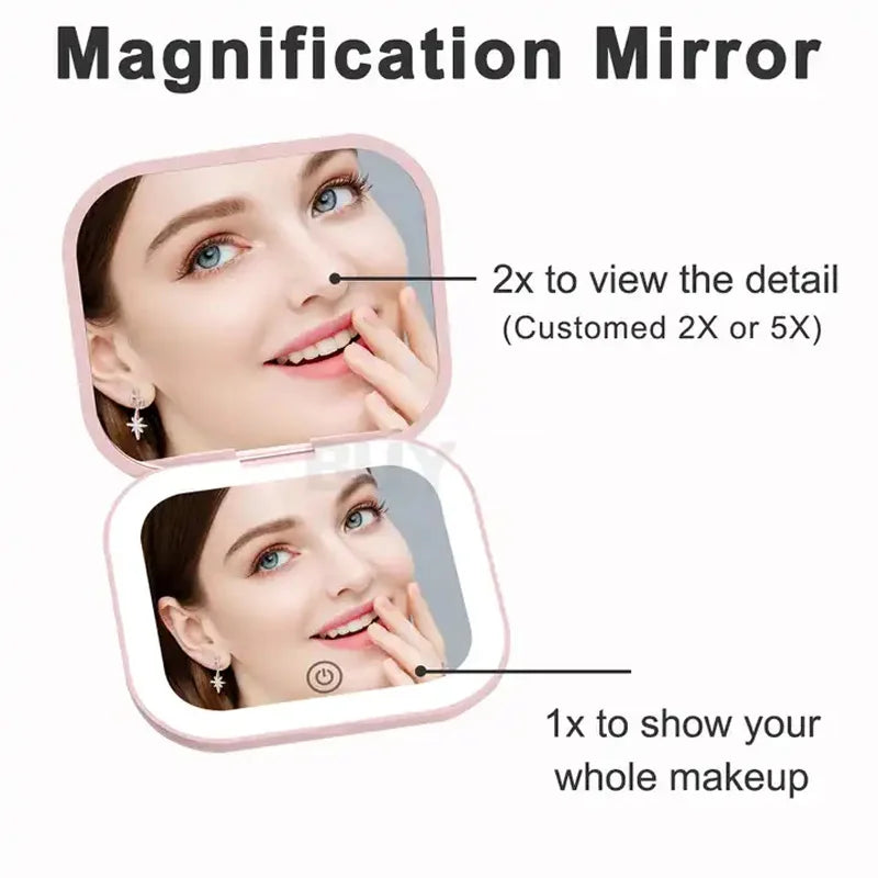 Glow Anywhere: Portable LED Makeup Mirror with 2X Magnification